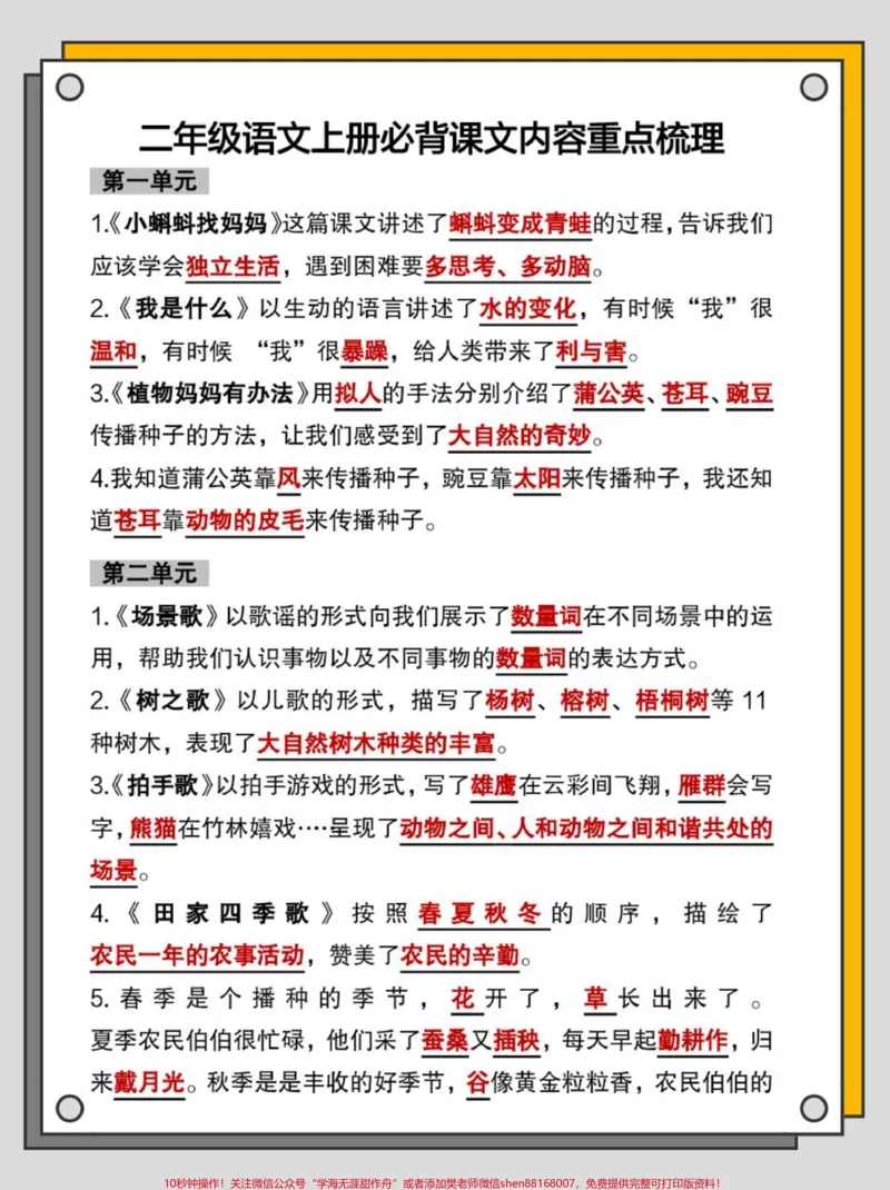 《二年级语文上册必背课文重点知识点。#二年级上册语文#语文#知识点总结#必考考点#二年级语文上册知识归纳_最新小学1-9年级各科+幼升小+综合类学习资源汇总包》第2页预览