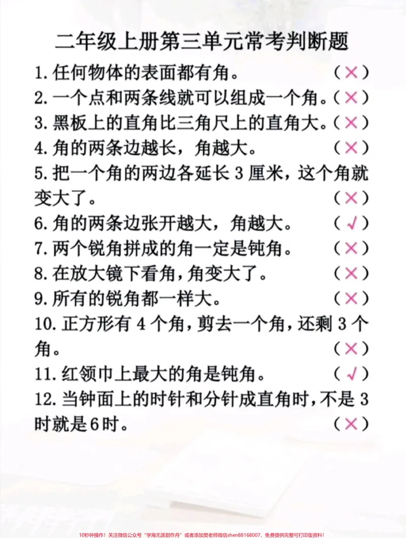 《二年级上册数学第三单元常考判断题总结。#二年级#二年级数学#暑假预习#二年级数学#假期学习》第1页预览