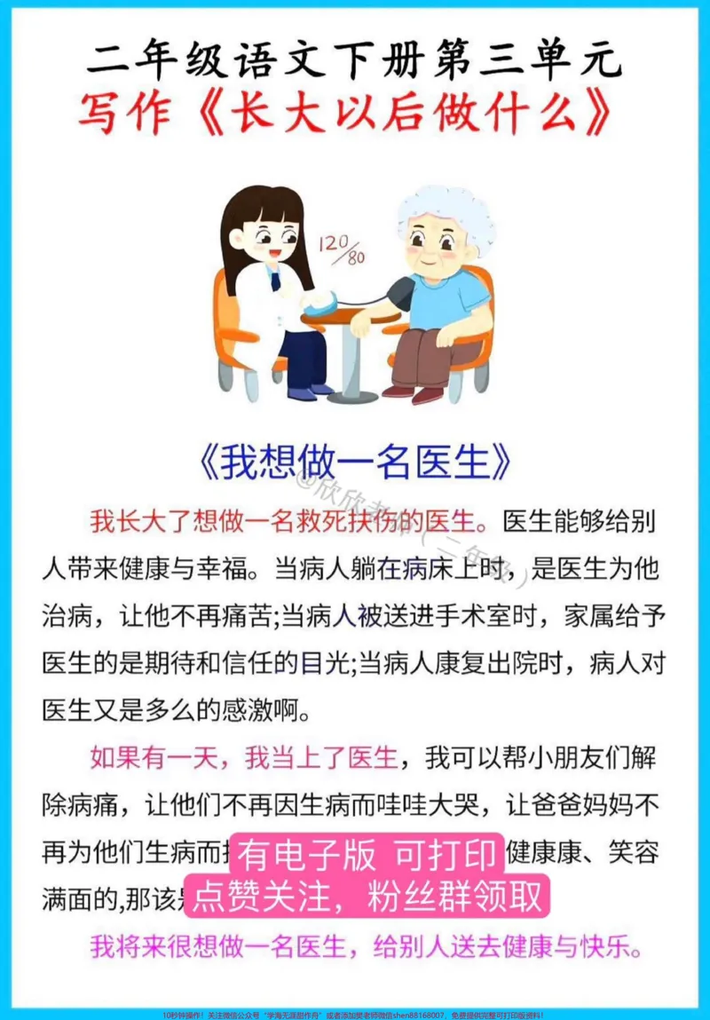 《二年级语文下册第三单元必考看图写话。二年级语文下册第三单元必考看图写话《长大以后做什么》#二年级语文下册#看图写话范文#二年级#家长收藏孩子受益#必考考点》第1页预览