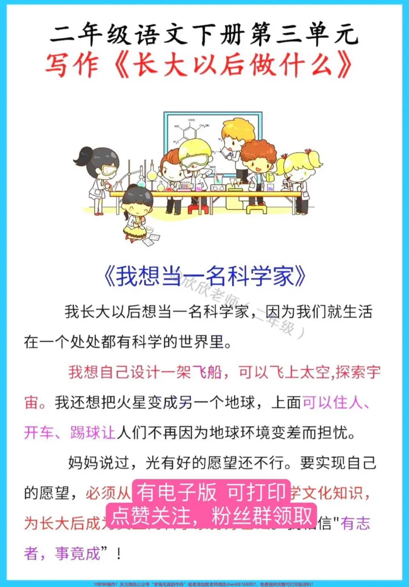 《二年级语文下册第三单元必考看图写话。二年级语文下册第三单元必考看图写话《长大以后做什么》#二年级语文下册#看图写话范文#二年级#家长收藏孩子受益#必考考点》第2页预览