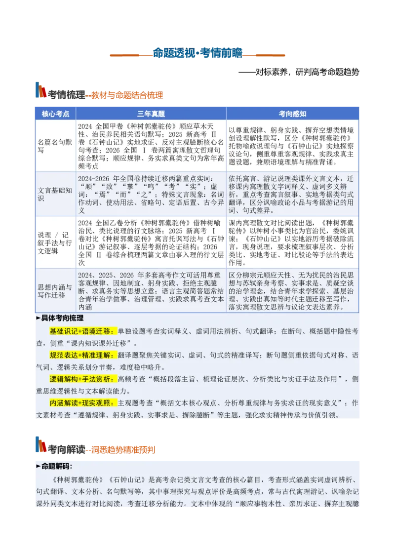 《第10讲顺情体察事理，求实摒弃虚言（《种树郭橐驼传》《石钟山记》）（复习讲义）（全国通用）（学生版）_高考一二三轮复习_语文_2027年一轮语文更新啦_2027版》第2页预览