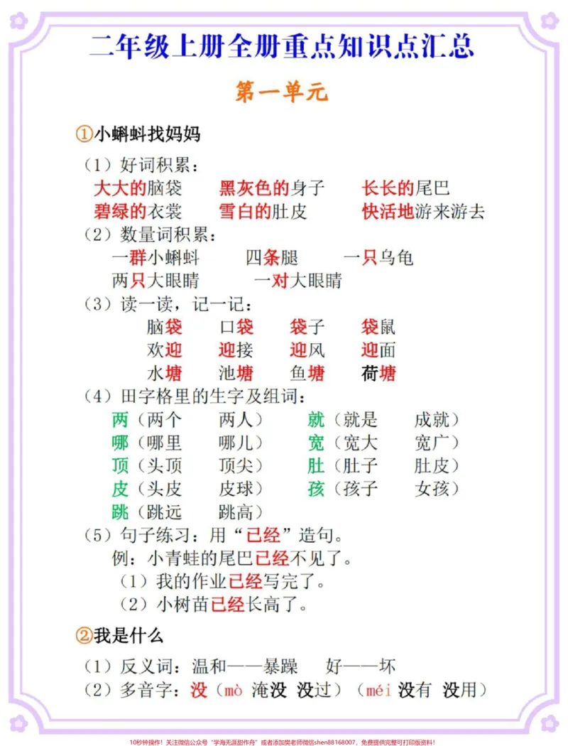 《二年级上册语重点知识点汇总。#二年级上册语文#语文#知识点总结#必考考点#语文笔记》第2页预览