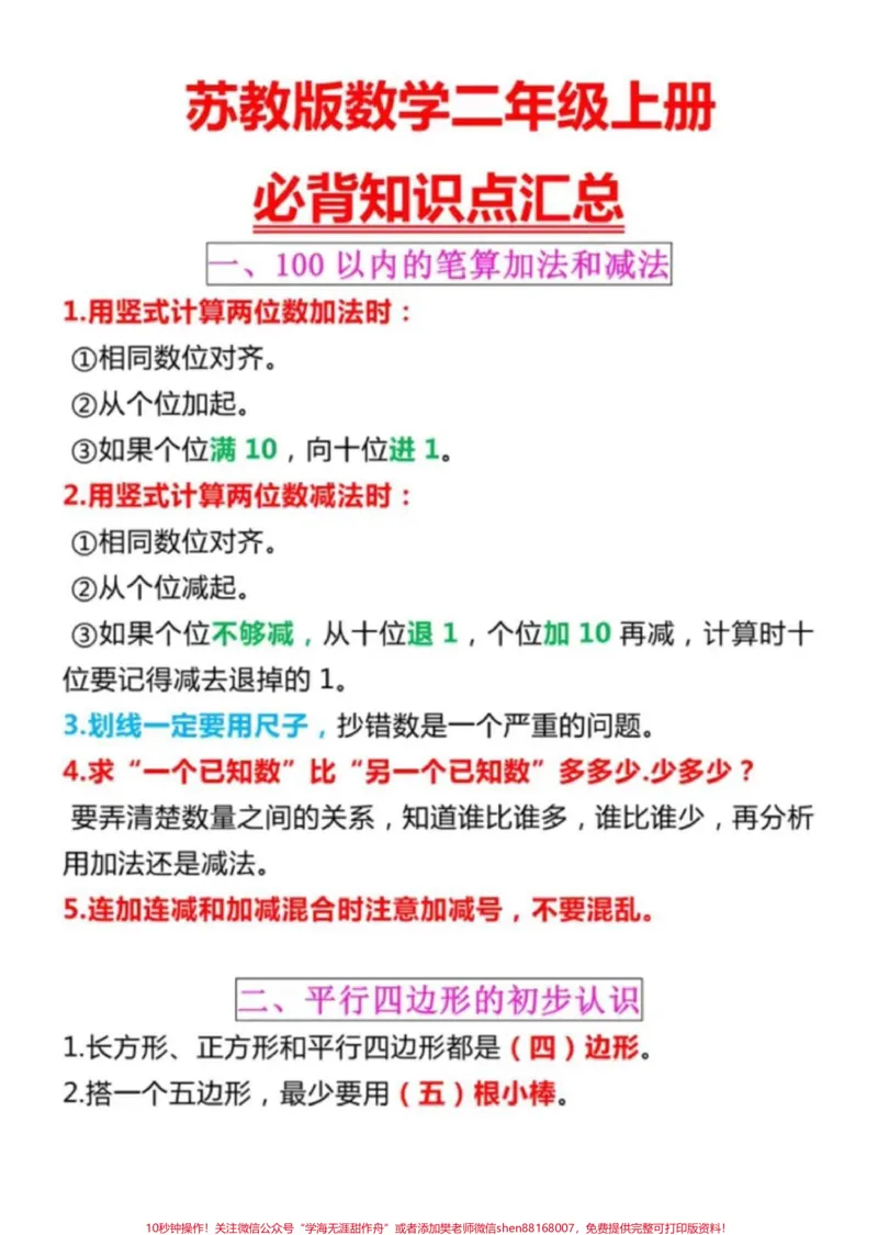 《二年级上册苏教版数学知识总结。#二年级#家长收藏孩子受益#教育#知识分享#作文》第1页预览