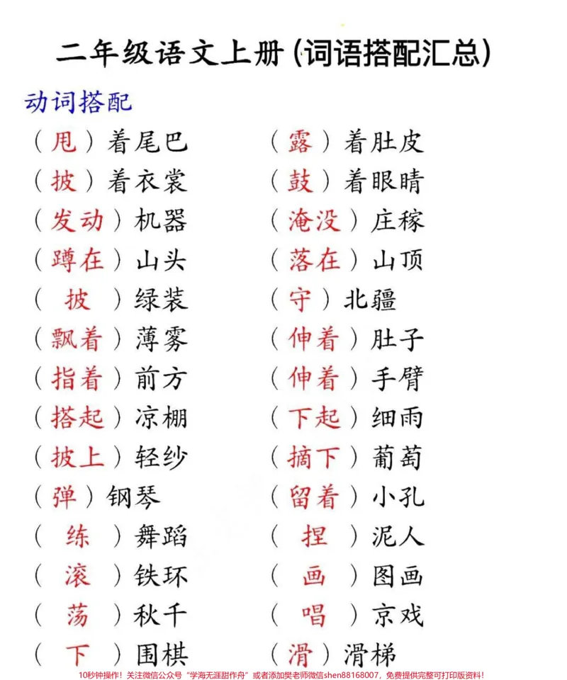 《二年级上册语文词语搭配汇总整理#家长收藏孩子受益#小学知识点归纳#知识点总结#学习》第1页预览