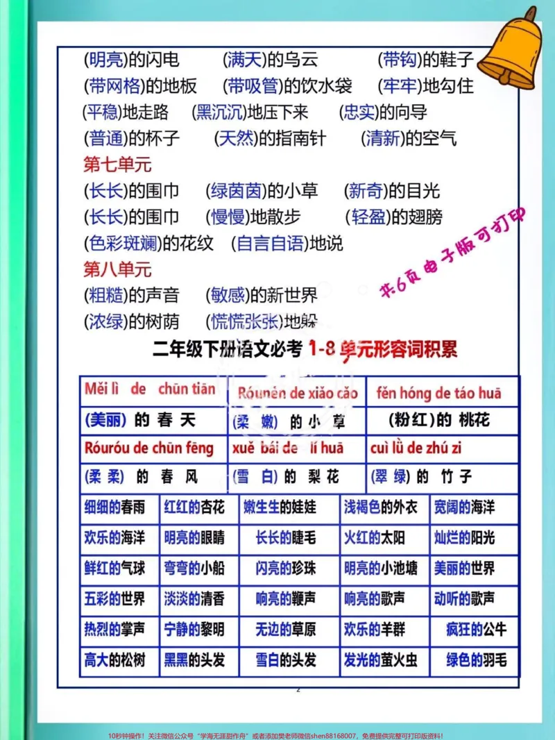 《二年级下册期末复习秘秘籍。二年级下册总复习词语汇总来啦!语文知识点琐碎认真梳理更有利于背诵记忆哦这份资料很全二年级下册语文目所有词语都在这里了抓住重点高效复习目快去拿分抓紧时间背一背吧#关注我持续更新小学知识#小学语文知识点#学习资料分享#二年级语文下册@qunju888.com小助手@qunju888.com热点@qunju888.com创作者中心》第2页预览