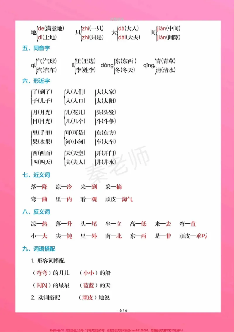 《一年级上册语文课堂笔记重点知识总结。一年级上册语文期中测试必考题易错题#一年级语文#期中考试#必考考点#必考题易错题#学习资料一年级语文可打印题家长为孩子保存练习可打印近反义词多音字词语搭配易错字同音字@qunju888.com小助手@qunju888.com创作者中心@qunju888.com热点宝》第7页预览