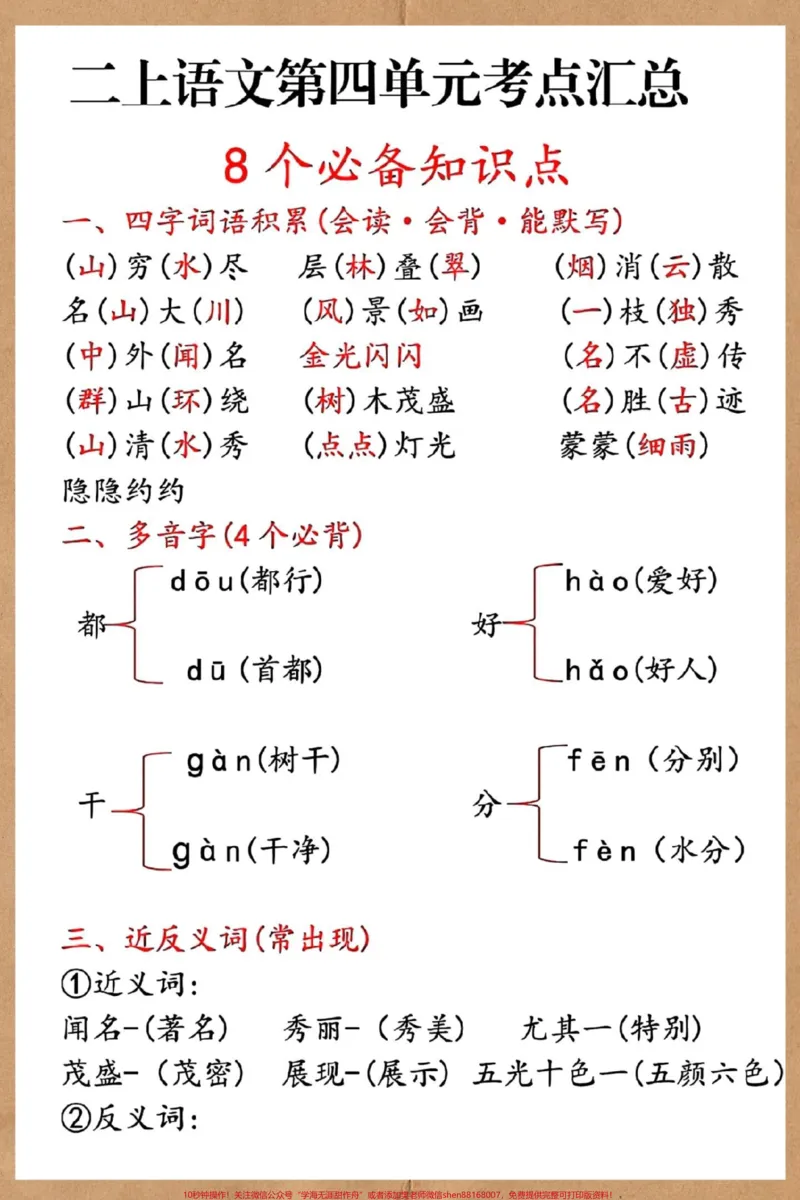 《二年级上册语文第四单元考点汇总。#二年级上册语文#二年级#语文#知识点总结#必考考点》第2页预览