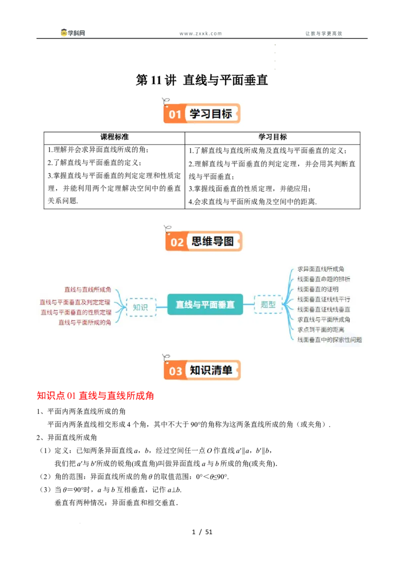 《第11讲直线与平面垂直（解析版）_2027高中必刷题_必刷题2027_2027高一高二必刷题_数学_YZ-133-高中数学同步精讲B版高一二三基础+培优讲义+专题练习word版电子_4.人教B版高中数学讲义必修四》第1页预览