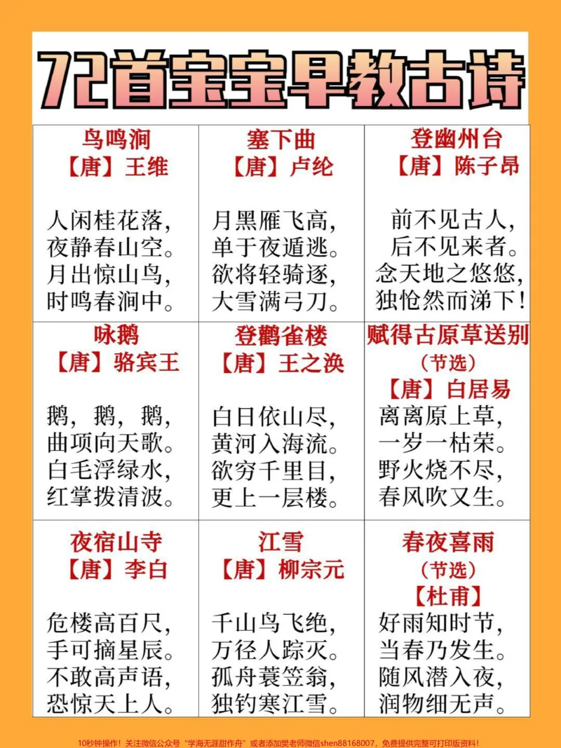 《72首早教宝宝古诗，需要的家长收藏保存下来读给宝宝听一听吧#家长收藏孩子受益#教育#学习#早教古诗教学#每天学习一点点_最新小学1-9年级各科+幼升小+综合类学习资源汇总包》第3页预览