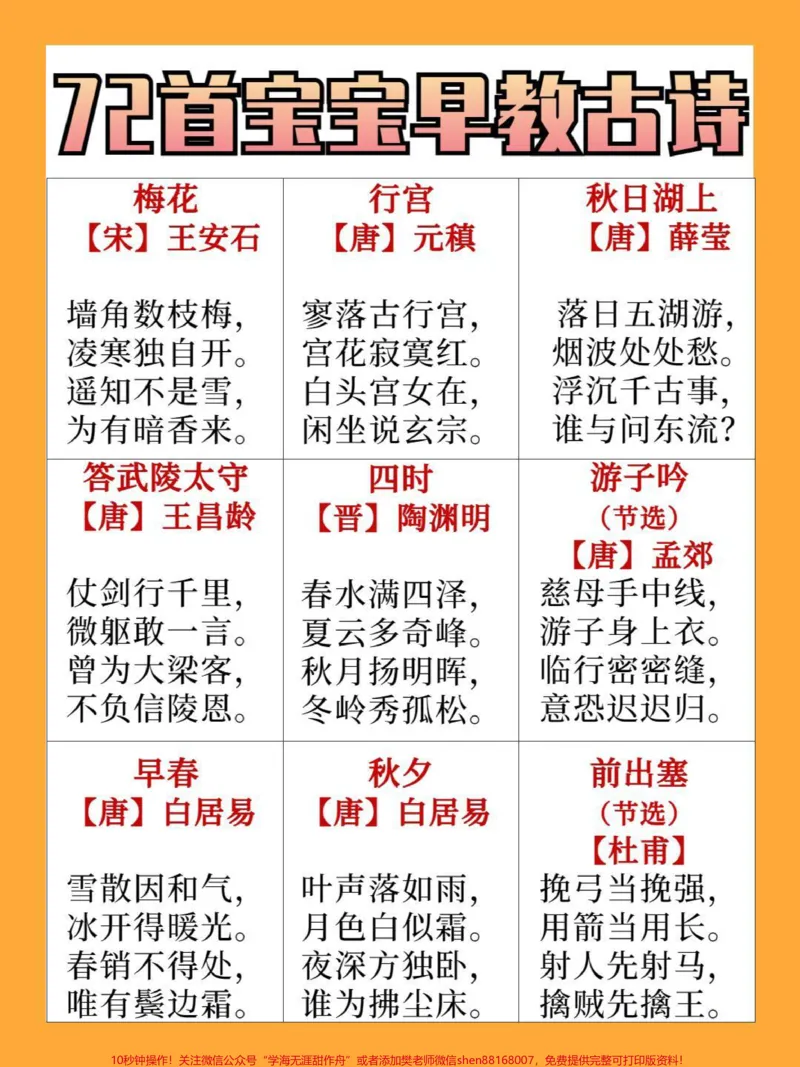 《72首早教宝宝古诗，需要的家长收藏保存下来读给宝宝听一听吧#家长收藏孩子受益#教育#学习#早教古诗教学#每天学习一点点_最新小学1-9年级各科+幼升小+综合类学习资源汇总包》第4页预览