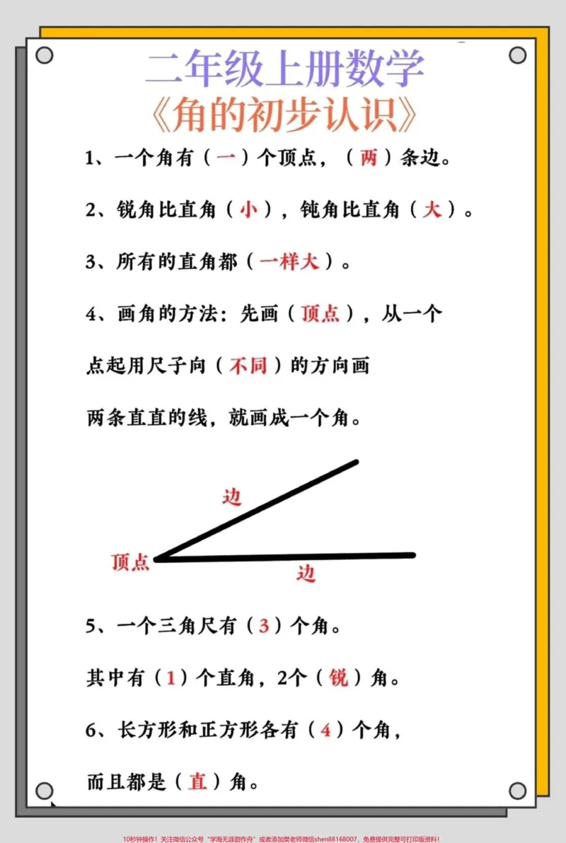 《二年级上册数学数学角的认识必背公式。#二年级#数学#二年级上册数学#角的认识#知识点总结》第3页预览