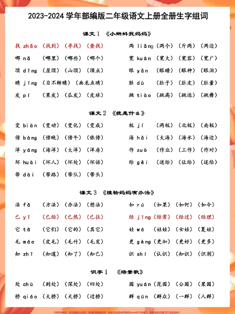 《二年级上册最新版生字组词。#语文#同步生字#二年级#生字组词#二年级上册语文》第2页预览