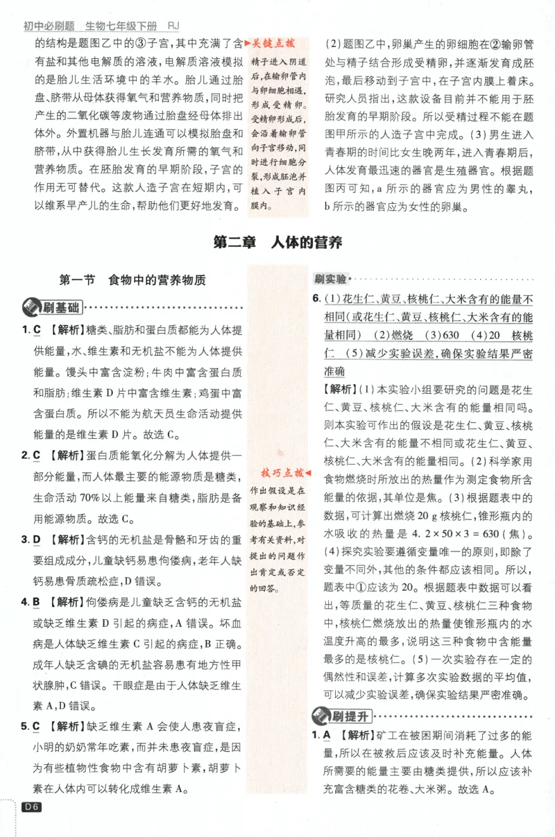 《2024版《初中必刷题》生物7下（RJ）-批注式详答与详析_初中全科知识点总结和试卷_赠送习题试卷_初中3年学习辅助资料_2、2025初中必刷题合集_初中必刷题23+24+25上册_25初中必刷_初中必刷题》第8页预览