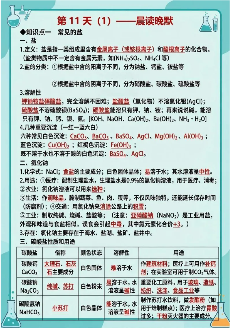 《晨读晚默第11天常见的盐（图文版知识清单）_2026秋初中教辅合集_2027学科网&_2027《中考化学•晨读晚默图文知识清单》》第1页预览