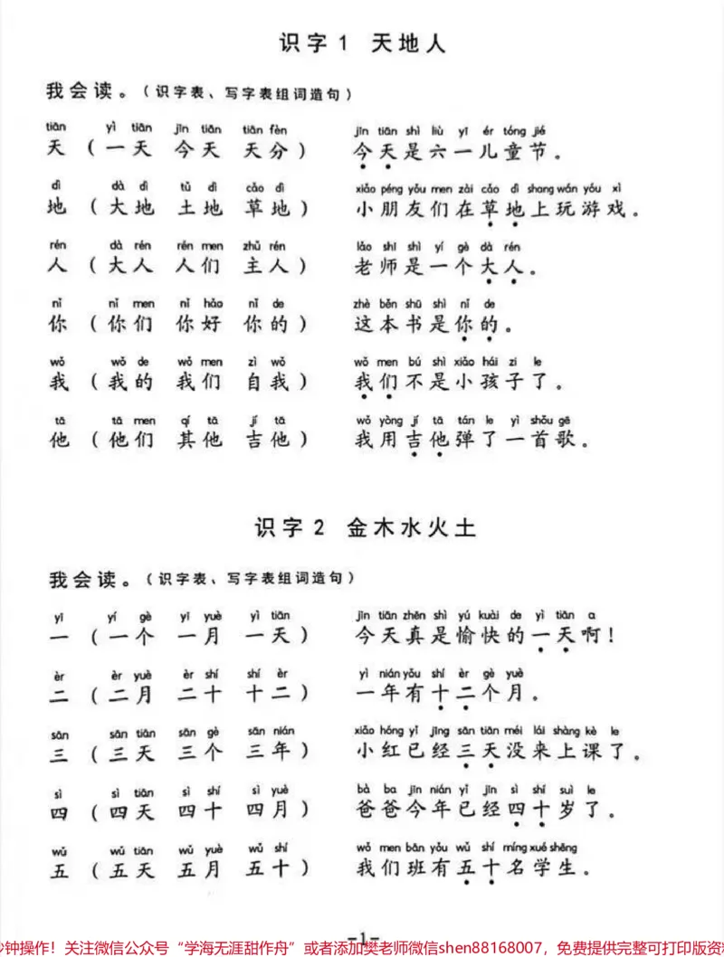 《一年级语文生字组词造句阅读本(36页必备)都说上了一年级，孩子累家长累。请问你给孩子准备好了这些学习材料了吗？整整36页，全册的生字组词+造句(标音版)。你家孩子的早读，夜读。拿出来读一读，一个学期下来也会不一样。就连笔画与常见部首都有。快点赞收藏，下载打印用起来。#一年级语文#生字组词#造句#家长给孩子收藏#一年级》第2页预览