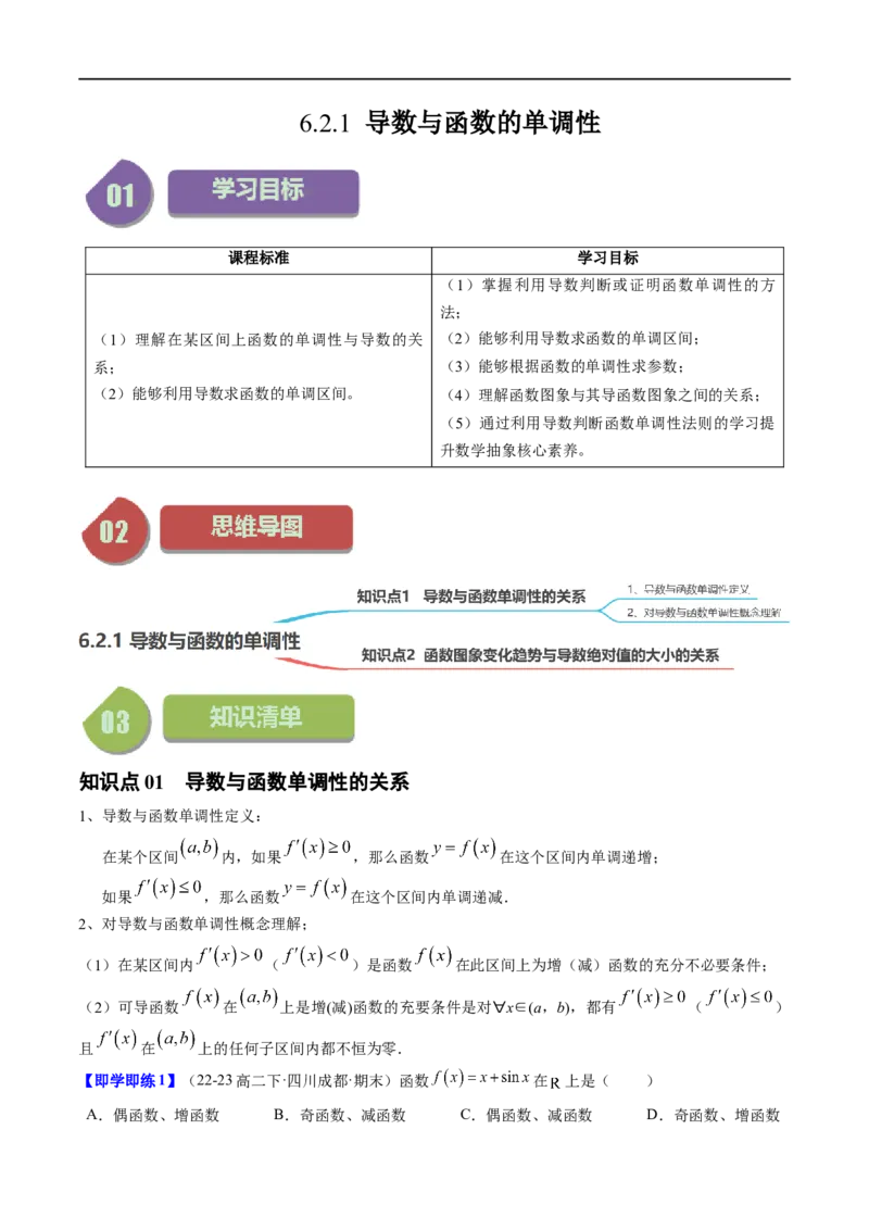 《第11讲6.2.1导数与函数的单调性（2知识点+6题型+强化训练）教师版-高中数学人教B版讲义（选择性必修三）_2027高中必刷题_必刷题2027_2027高一高二必刷题_数学_赠送》第1页预览