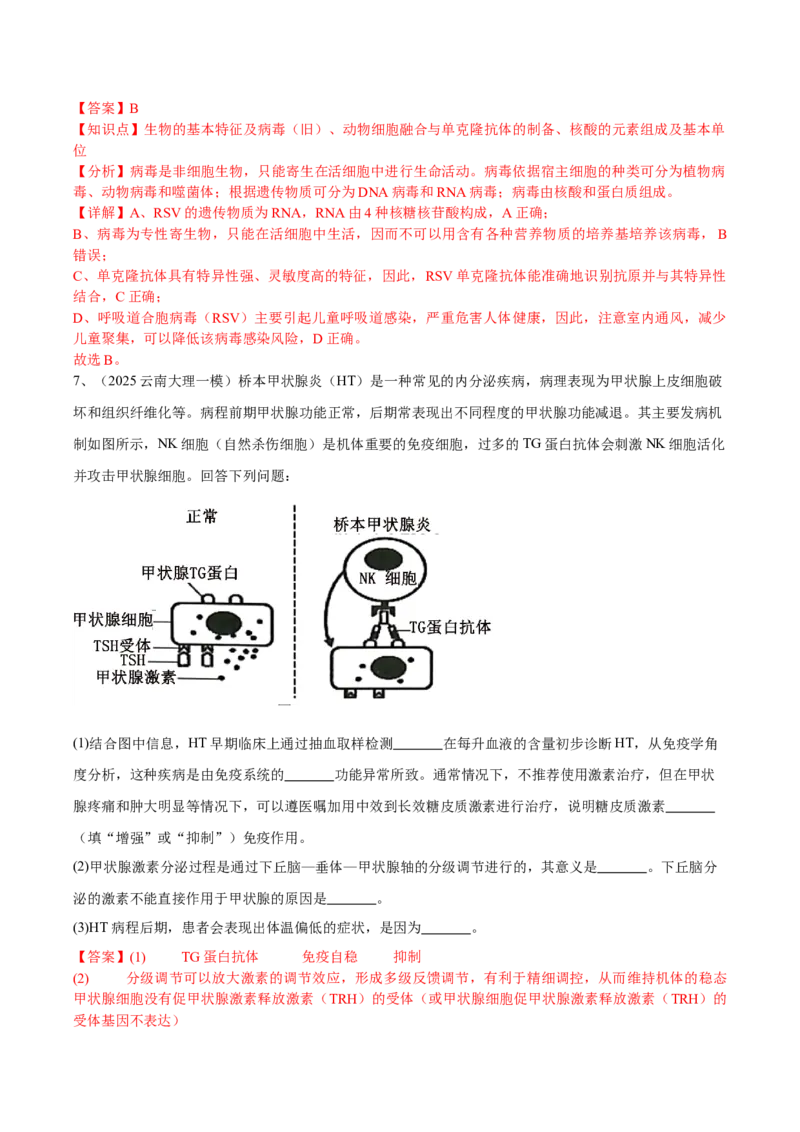 《专题08免疫调节与植物生命活动的调节（教师版）_高考一二三轮复习_生物_2026年-生物高考专项复习_2025年高考生物一模试题分类汇编（云南专用）》第6页预览