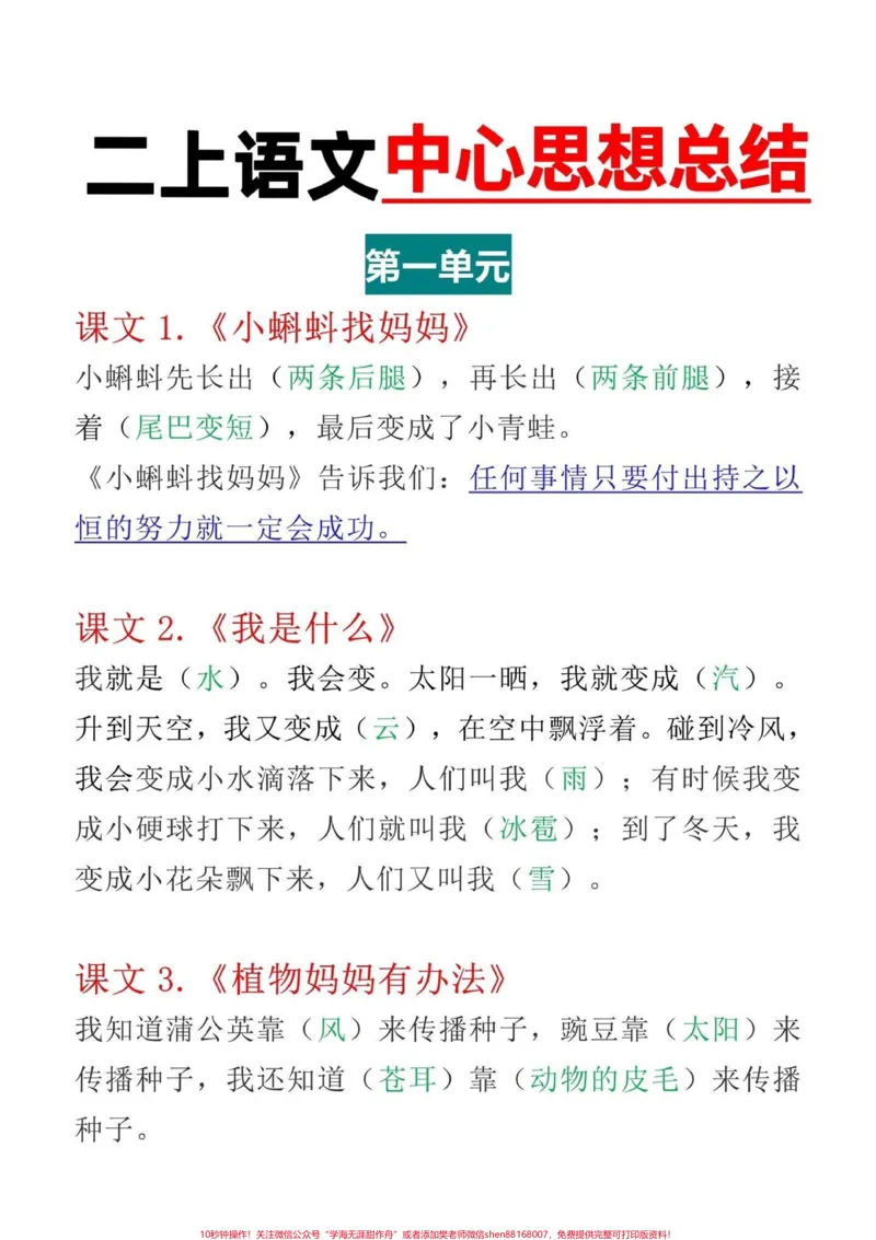 《二年级上册语文课文中心思想归纳总结‼️。暑假预习必备‼️提前熟悉课文，二年级上册语文中心思想汇总#一升二#二年级上册语文#二年级语文上册#中心思想归纳#一升二年级@DOU+小助手》第2页预览