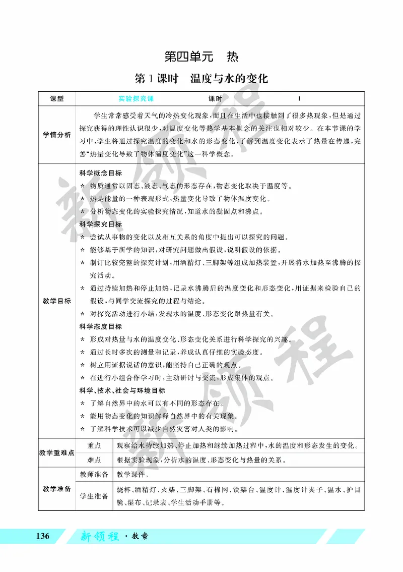 《教案—第1课时温度与水的变化_26春小学语数英道科各版本《课件+教案》_26春教科版科学《课件+教案》1-6年级下册_五下_第四单元热_第1课时温度与水的变化》第1页预览