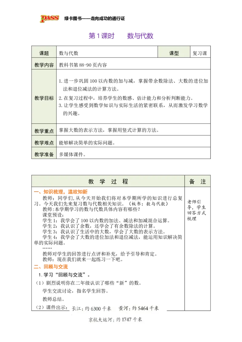 《第1课时数与代数_26春小学语数英道科各版本《课件+教案》_26春各版本数学《课件+教案》1-6年级下册_26春北师大版数学1-6年级下册教案课件PPT_26春绿卡学霸-2数-北师-备课教案（新教材）》第1页预览
