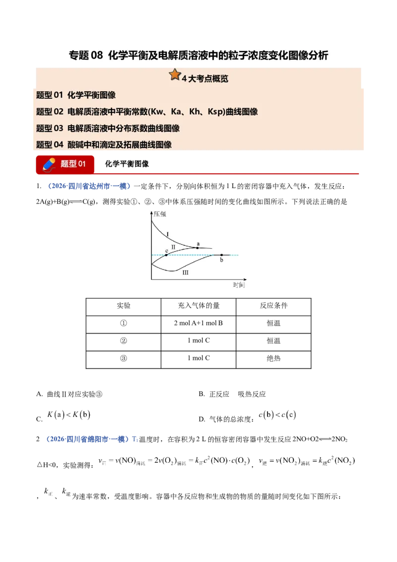 《专题08化学平衡及电解质溶液中粒子浓度变化图像分析（4大题型）（四川专用）（学生版）_高考一二三轮复习_化学_2027年高考化学专项复习_2026版》第1页预览