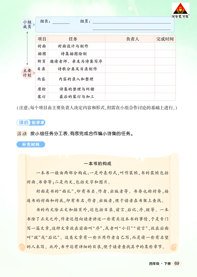 《综合性学习：轻叩诗歌大门学习单（学用）_26春小学语数英道科各版本《课件+教案》_26春1-6年级下册语文教案课件_语文《状元大课堂课件+教案》26春_4语下上课课件教案版PPT_学习单》第4页预览