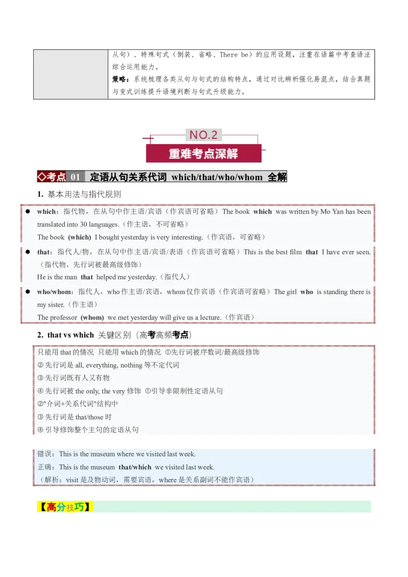 《专题20三大从句与特殊句式——连接词逻辑与高分句式升级（培优讲义）（全国通用）(学生版)_高考一二三轮复习_英语_2026年-英语高考二轮复习_2026版》第2页预览