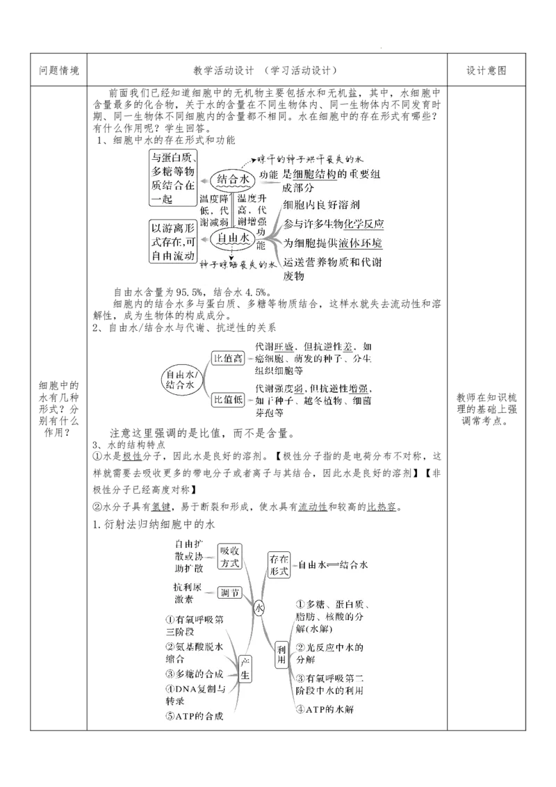 《2027届高三生物一轮复习讲义第2讲细胞中的无机物、糖类和脂质_高考一二三轮复习_生物_2027年高考生物一轮_52027届高考生物一轮教学设计复习讲义（附思维导图）》第6页预览