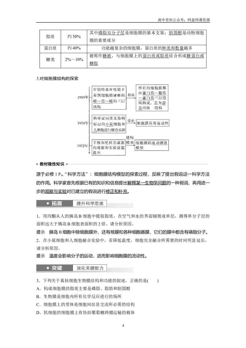 《2024年高考生物一轮复习（新人教版）第2单元　第1课时　细胞膜的结构和功能_初高中资料库_高中资料库（转存避免链接过期失效）_高中生物》第4页预览
