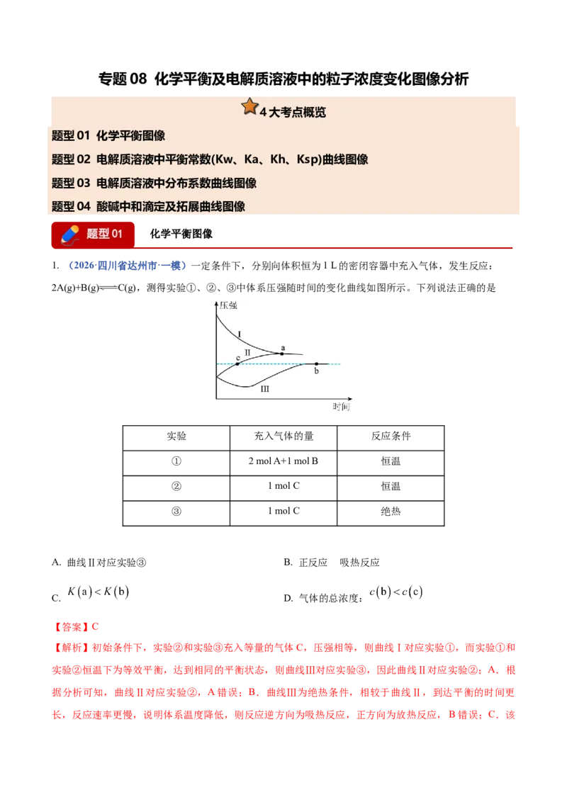 《专题08化学平衡及电解质溶液中粒子浓度变化图像分析（4大题型）（四川专用）（教师版）_高考一二三轮复习_化学_2027年高考化学专项复习_2026版》第1页预览