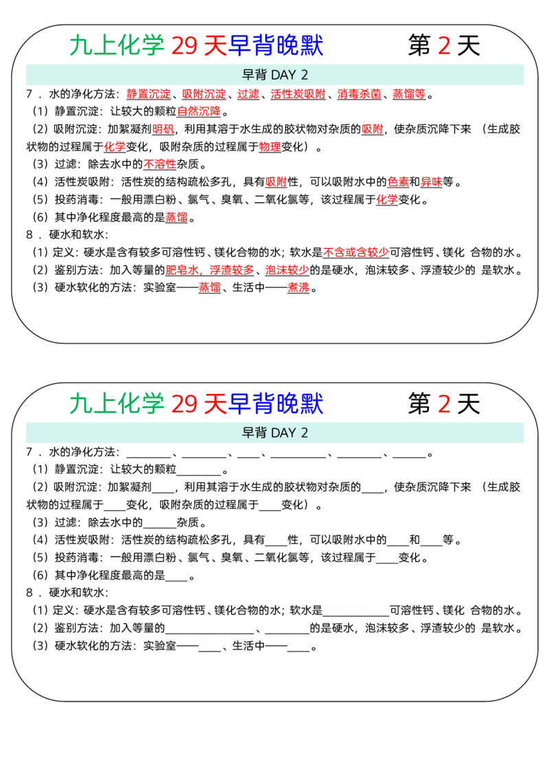 《版（2）九上化学知识点29天早背晚默小纸条_2026秋初中教辅合集_2027学科网&_2026秋《九上化学•知识点默写小纸条》3版》第2页预览