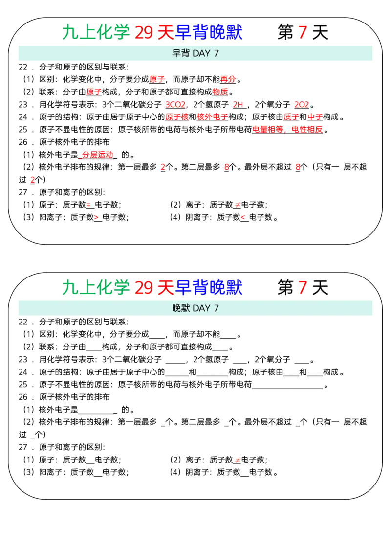 《版（2）九上化学知识点29天早背晚默小纸条_2026秋初中教辅合集_2027学科网&_2026秋《九上化学•知识点默写小纸条》3版》第7页预览
