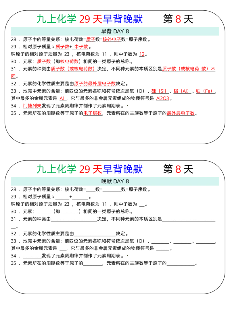 《版（2）九上化学知识点29天早背晚默小纸条_2026秋初中教辅合集_2027学科网&_2026秋《九上化学•知识点默写小纸条》3版》第8页预览