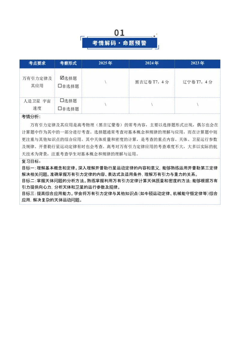 《第18讲万有引力定律及其应用（复习讲义）（黑吉辽蒙专用）（学生版）_高考一二三轮复习_物理_2026年_2026年高考物理一轮课件+讲义+练习（黑吉辽蒙专用）-G330(1)》第2页预览