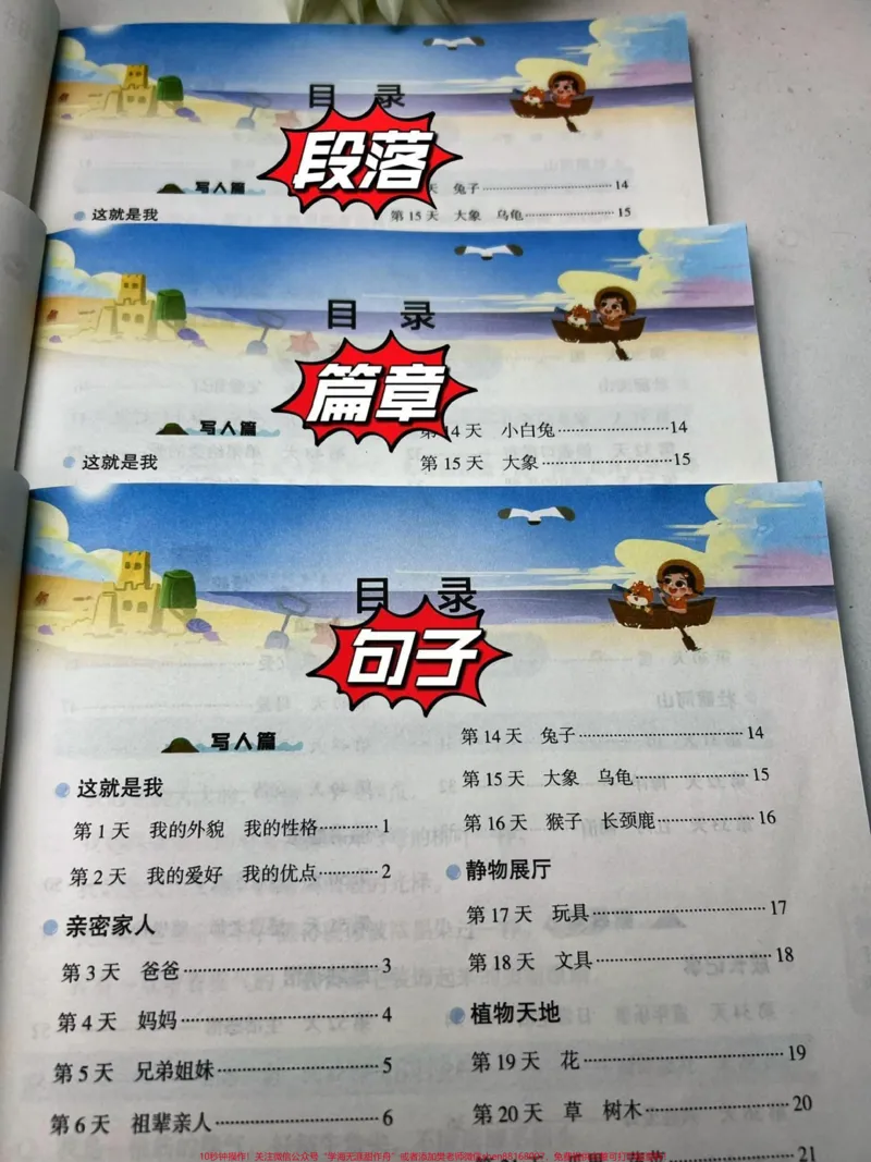 《60天优美句段篇积累，一套3本，从句子、到段落、到篇章，分别从写人、写物、写景、叙事等六大主题来积累写作素材#作文素材#好书分享#优美句子》第2页预览
