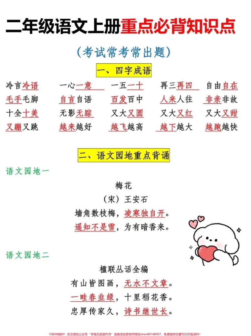 《二年级语文上册重点必背知识点。二年级上册语文重点知识点，老师给大家整理出来了。家长给孩子打印一份出来学习。都是考试常考必考知识点，有电子版可打印，家长快给孩子打印出来学习吧！#二年级语文#知识点总结#必考考点》第2页预览