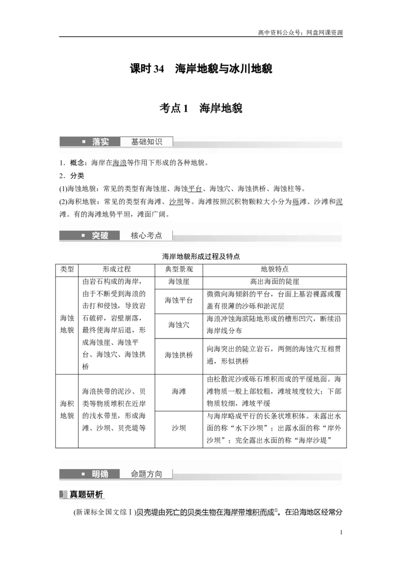 《2024年高考地理一轮复习（新人教版）第1部分　第5章　第4讲　课时34　海岸地貌与冰川地貌_初高中资料库_高中资料库（转存避免链接过期失效）_高中地理》第1页预览
