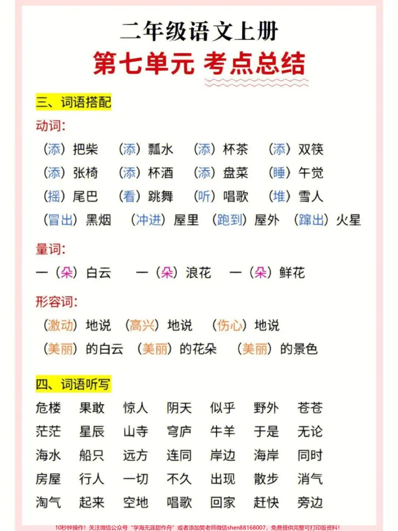 《二年级上册语文第七单元考点总结#家长收藏孩子受益#知识点总结#小学知识点归纳#学习》第2页预览