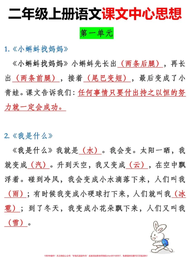 《二年级上册语文课文中心思想。二年级上册语文课文重点,老师给大家整理出来了。家长给孩子打印一份出来学习。都是考试常考必考知识点,有电子版可打印,家长快给孩子打印出来学习吧!##二年级语文#中心思想#知识点总结@qunju888.com小助手》第2页预览