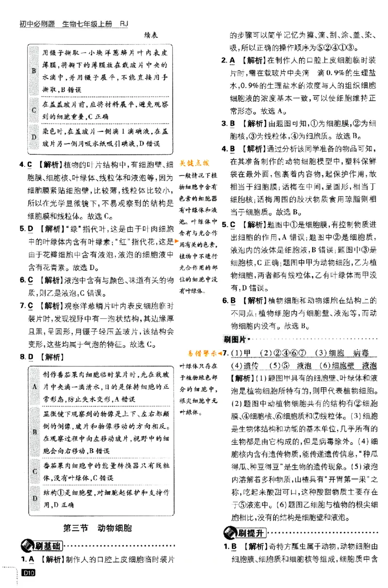 《2024版初中必刷题-七上生物人教版答案解析_初中全科知识点总结和试卷_赠送习题试卷_初中3年学习辅助资料_2、2025初中必刷题合集_初中必刷题23+24+25上册_24初中必刷题上册+下册全_2024版》第10页预览