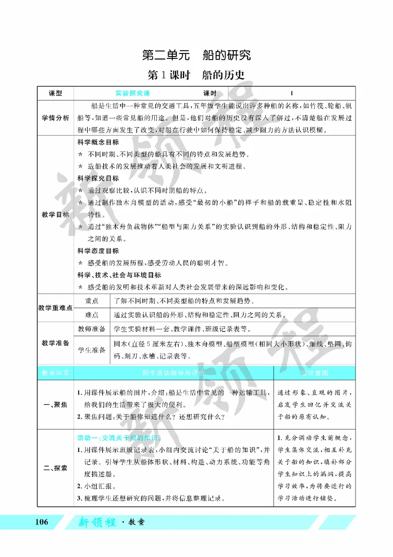 《教案—第1课时船的历史_26春小学语数英道科各版本《课件+教案》_26春教科版科学《课件+教案》1-6年级下册_五下_第二单元船的研究_第1课时船的历史》第1页预览