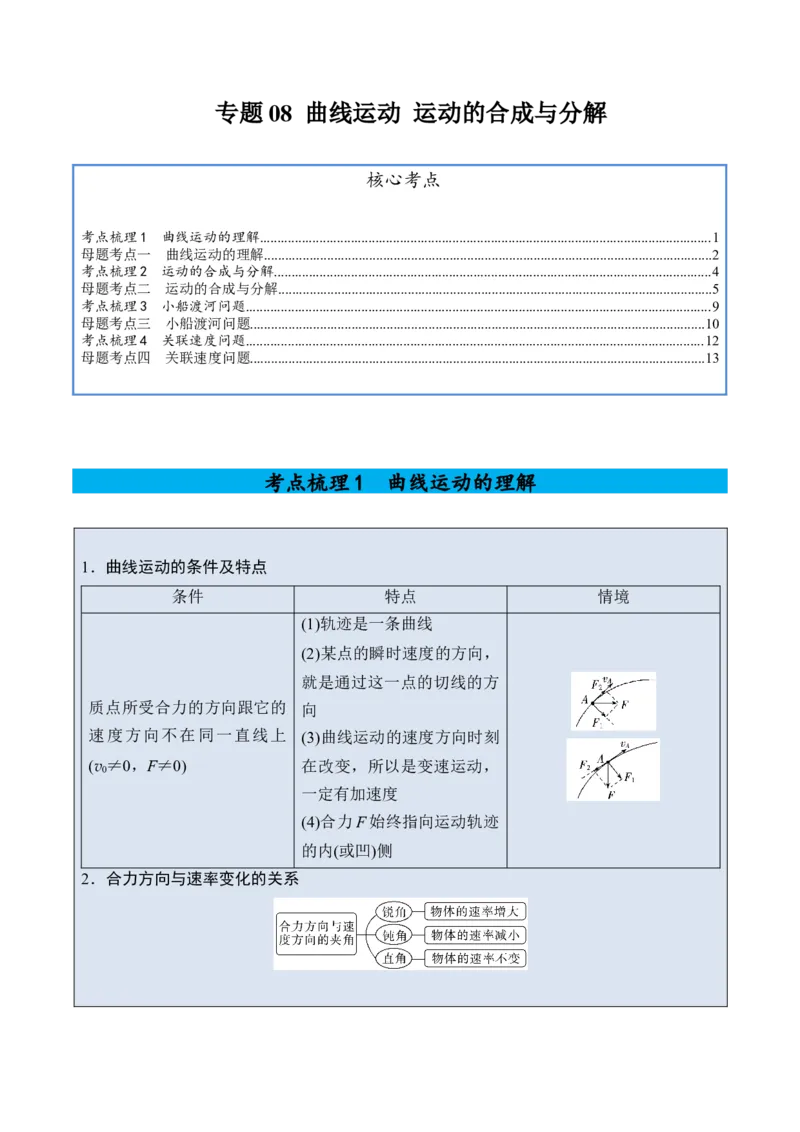 《专题08曲线运动运动的合成与分解-（精讲）高考母题一题三练（教师版）_高考一二三轮复习_物理_2026年-物理高考专项复习_2026年高考物理复习高考母题一题三练-G433_资料》第1页预览