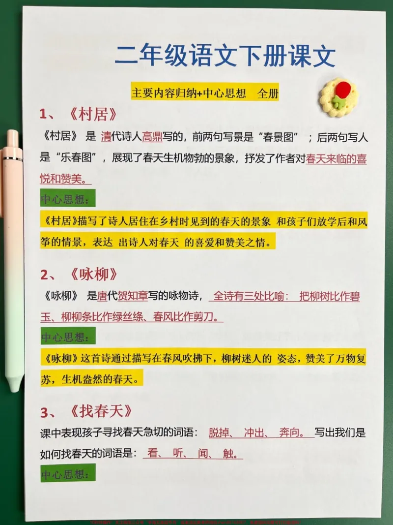 《二年级下册语文全册中心+主要内容归纳。基本上二年级语文整册精华都在这里,搭配课本所学重点复习这些资料,做到考试不丢分,夯实基础,建议家长给孩子打印出来背一背!#二年级语文#二年级下册语文#二年级下册#二年级语文预习#二年级语文下册》第2页预览