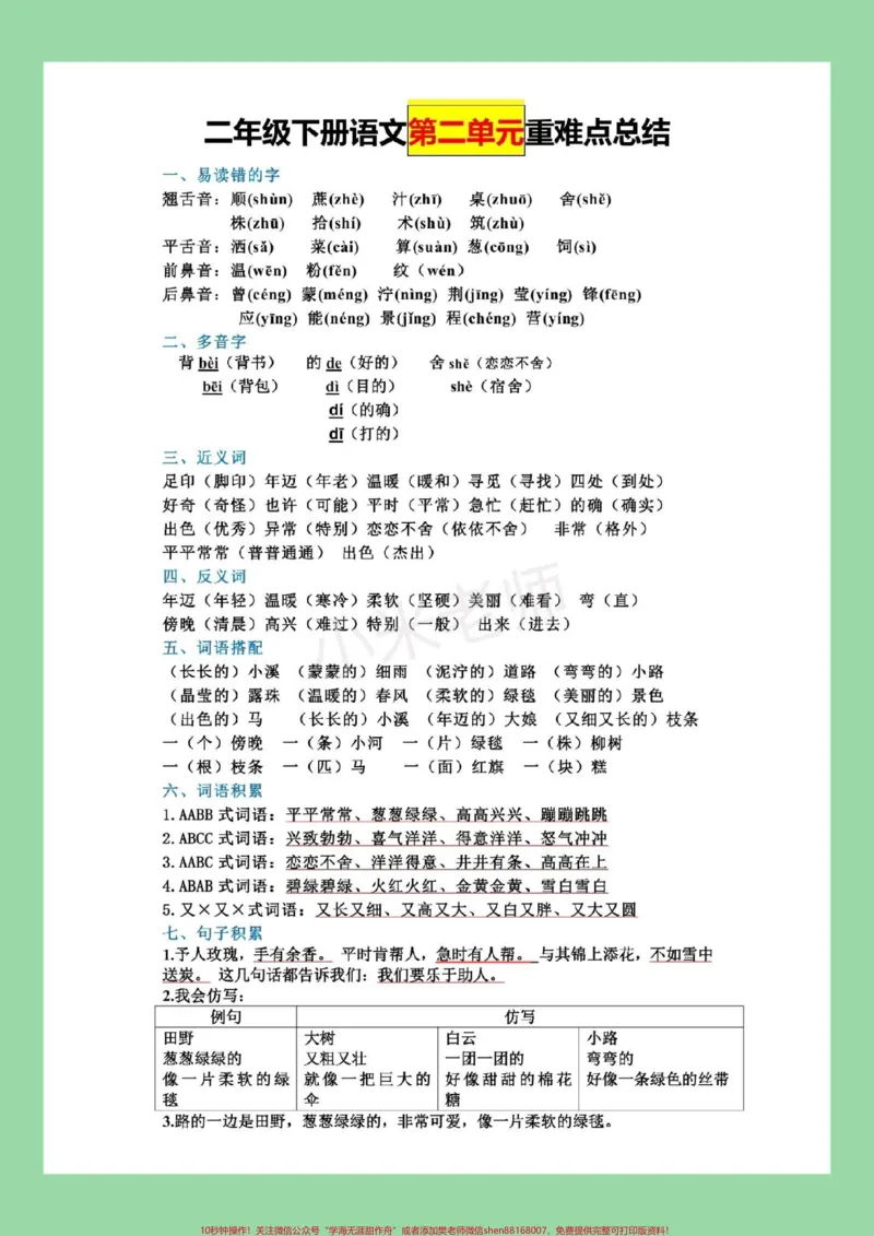 《#必考考点#好好学习#好好学习天天向上#二年级语文二年级语文全册重点家长为孩子保存学习，可以打印每天晨读》第3页预览