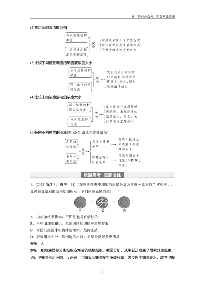 《2024年高考生物一轮复习（新人教版）第2单元　第4课时　水进出细胞的原理_初高中资料库_高中资料库（转存避免链接过期失效）_高中生物》第8页预览