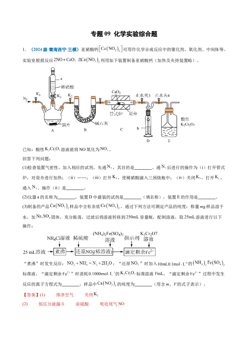 《专题09化学实验综合题（教师版）_高考一二三轮复习_化学_2026年-化学高考专项复习_2025年高考化学三模试题分类汇编（新高考通用）_2024版》第1页预览
