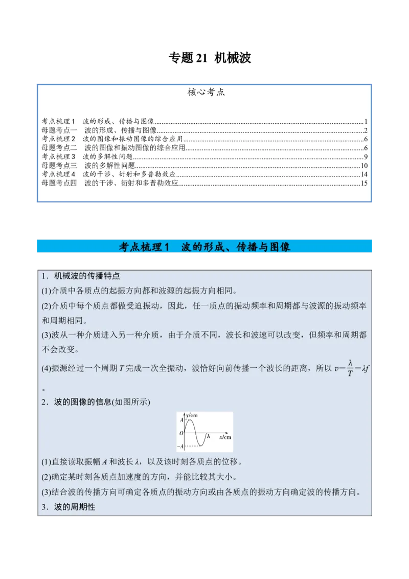 《专题21机械波-（精讲）高考母题一题三练（学生版）_高考一二三轮复习_物理_2026年-物理高考专项复习_2026年高考物理复习高考母题一题三练-G433_资料》第1页预览