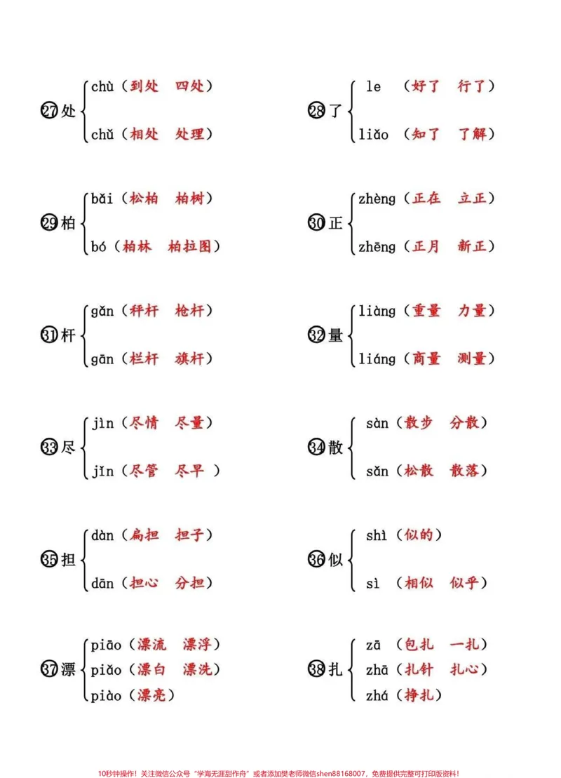 《二年级期末复习多音字总结，可以打印给孩子多做多练习#小学语文#知识点总结_最新小学1-9年级各科+幼升小+综合类学习资源汇总包_二年级一线老师整理版资源（全网独家）》第2页预览