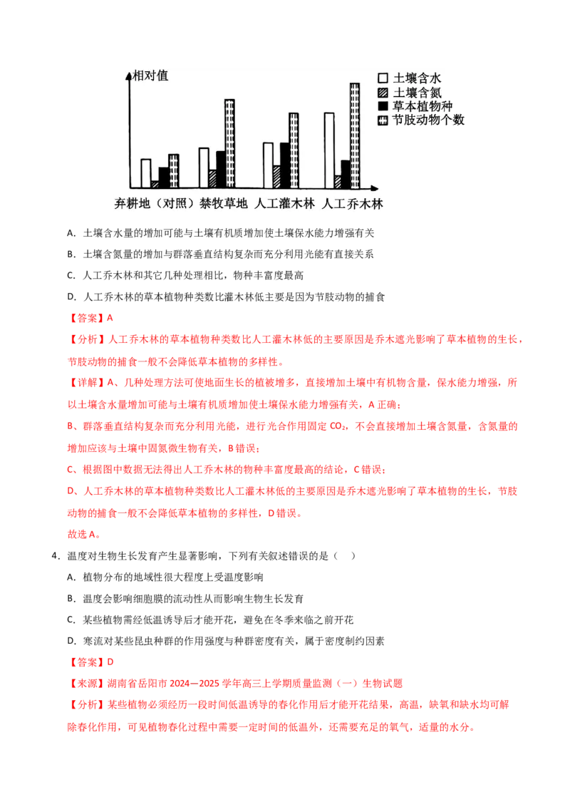 《专题08生物与环境（教师版）_高考一二三轮复习_生物_2026年-生物高考专项复习_2025年高考生物一模试题分类汇编（湖南专用）》第3页预览