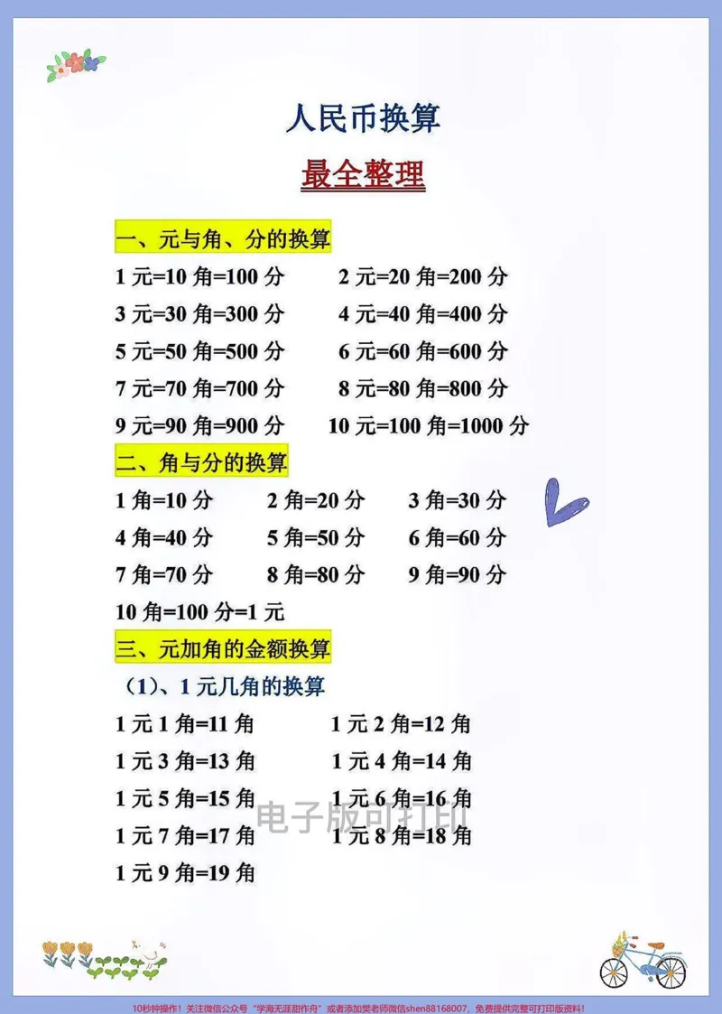 《一年级数学下册重难点人民币的换算。一年级数学下册重难点人民币的换算包含知识点+大量专项练习一年级下册数学认识人民币是重难点!也是让很多家长头疼的地方,建议家长趁着寒假收藏打印让孩子多读多练提前了解有助于课堂学习效果,学完多做练有助于牢固掌握知识点备战下学期#一年级数学下册#一年级人民币换算#元角分#寒假计划#人民币换算》第1页预览